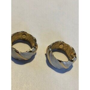 Vintage Signed HOBE Two Tone Metal Cuff Clip Earrings